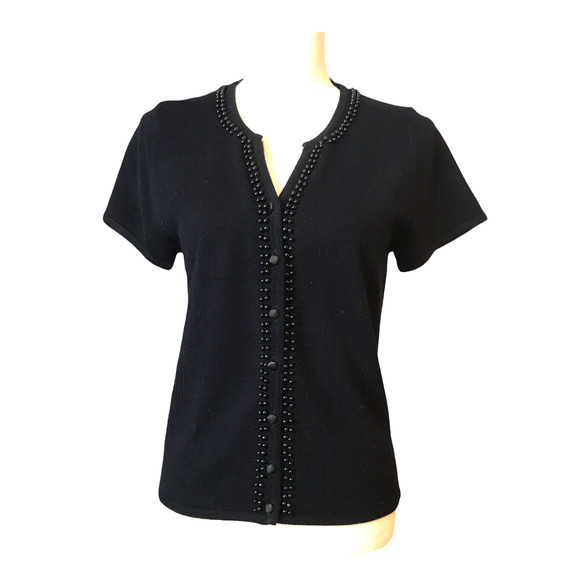 SML Design Black Beaded Cardigan Sweater with V-neckline, Size Small - Picture 1 of 5